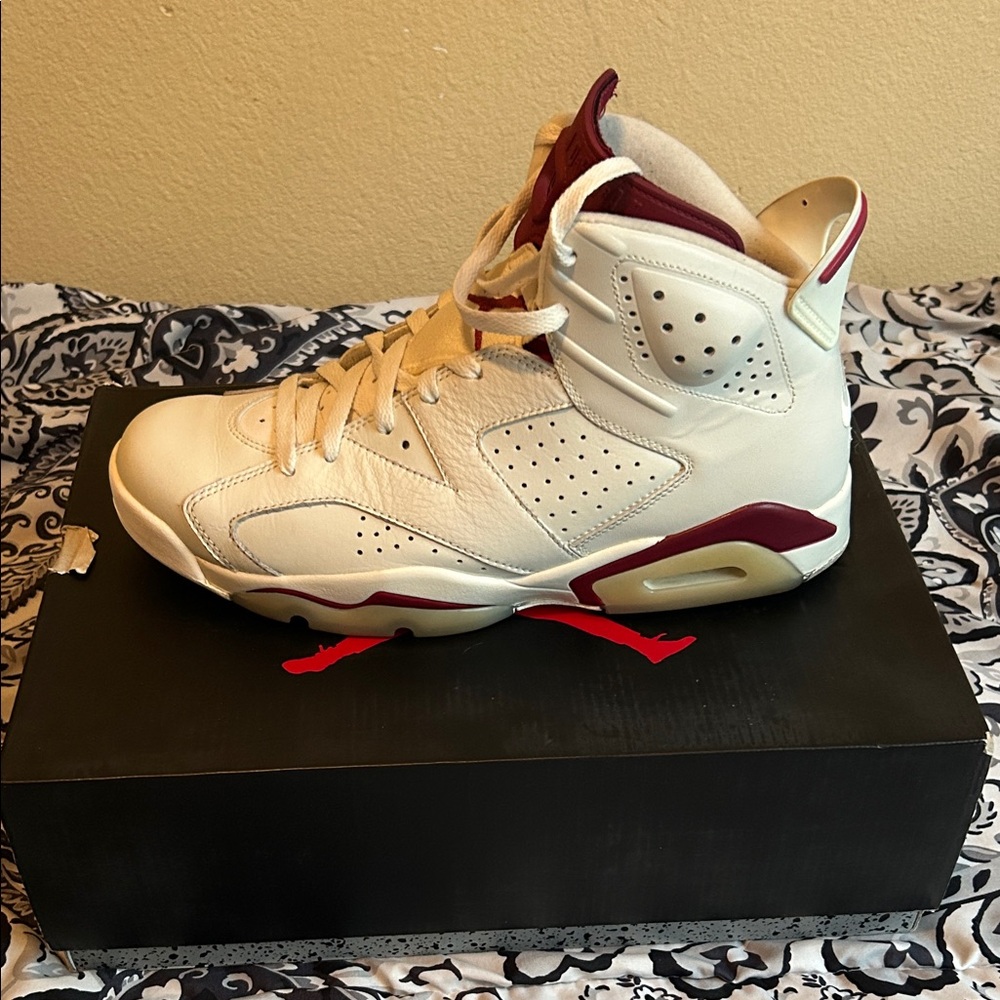 Men Nike Air Jordan 6 Retro White Maroon Basketball Sneakers(2015)